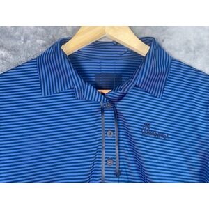 Oobe Chick-fil-A Womens Large Blue Striped Short Sleeve Polo Uniform Shirt